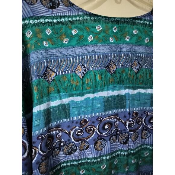 3499)Vtg Touche Blue Purple Aqua Hand Drawn Button Up Short Sleeve Blouse XL? - Picture 3 of 6